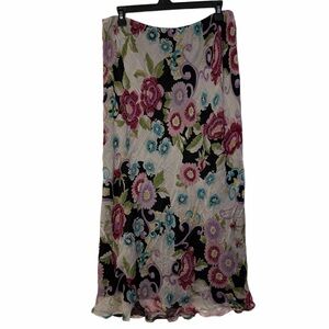 Avenue 100% Silk Floral Maxi Skirt Lined Size 14/16 Multicolor Boho